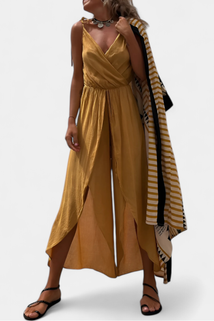 Donatila Mono de Algodón Lavado con Aberturas Laterales y Escote Cruzado