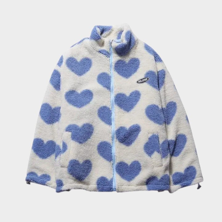Ida - elegante chaqueta reversible con romántico estampado de corazones