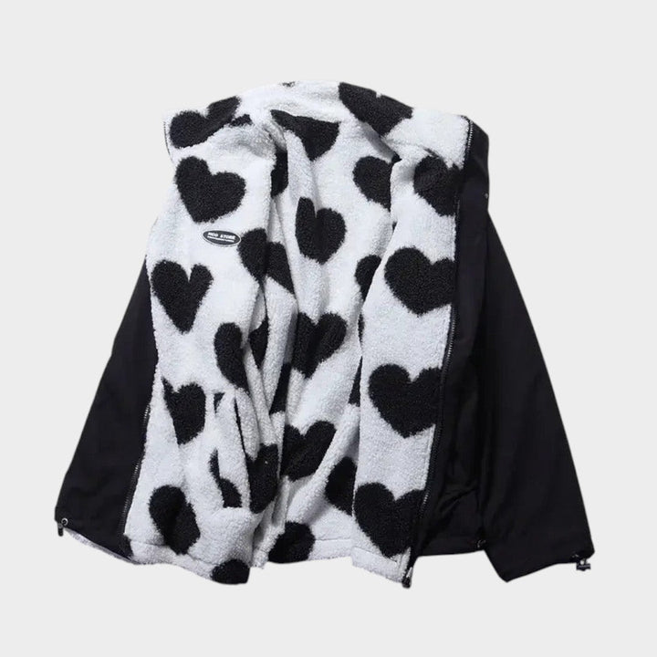 Ida - elegante chaqueta reversible con romántico estampado de corazones