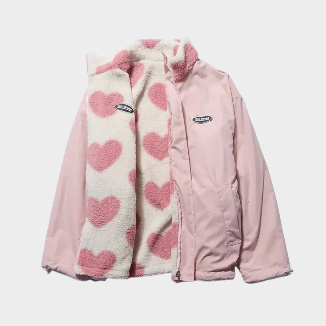 Ida - elegante chaqueta reversible con romántico estampado de corazones