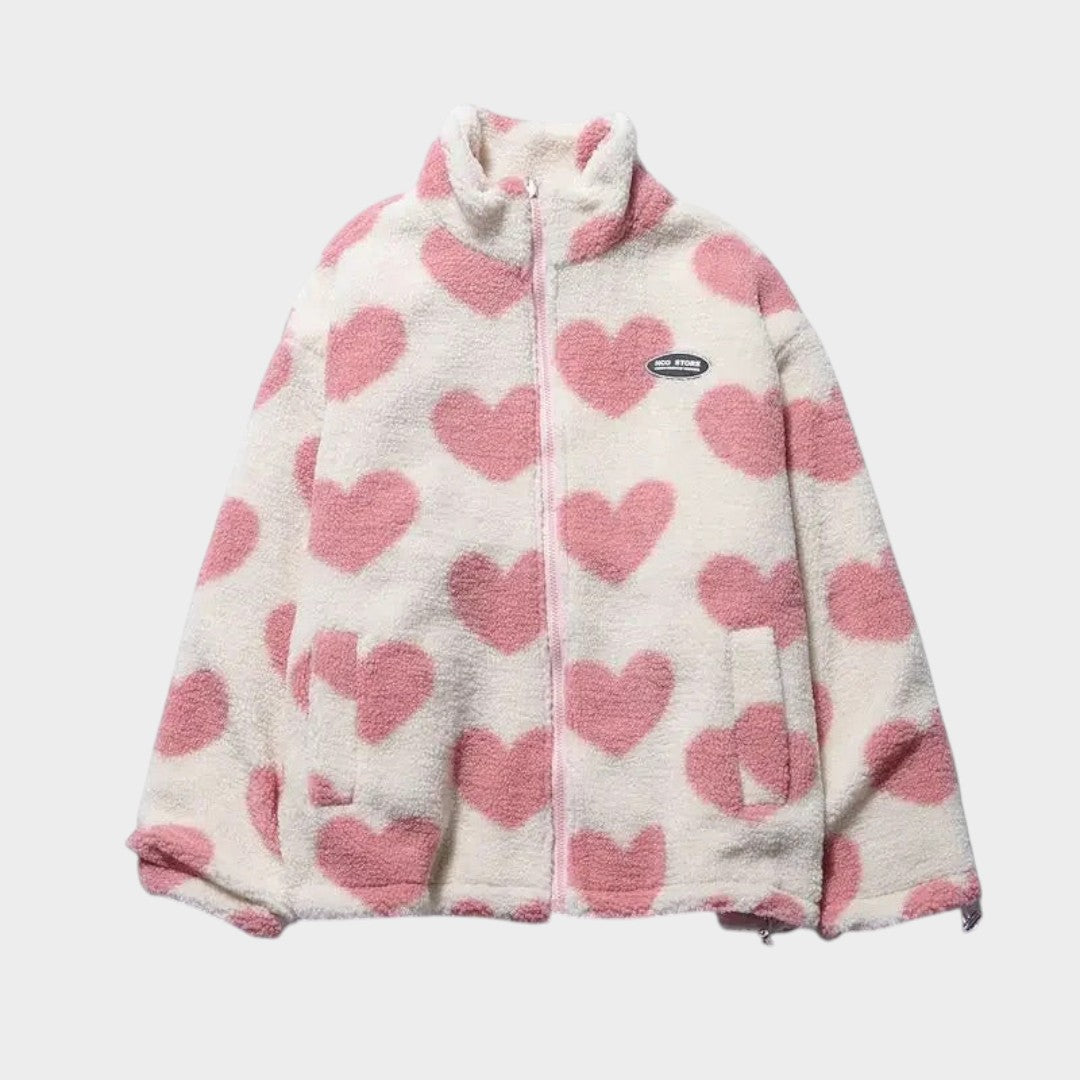 Ida - elegante chaqueta reversible con romántico estampado de corazones
