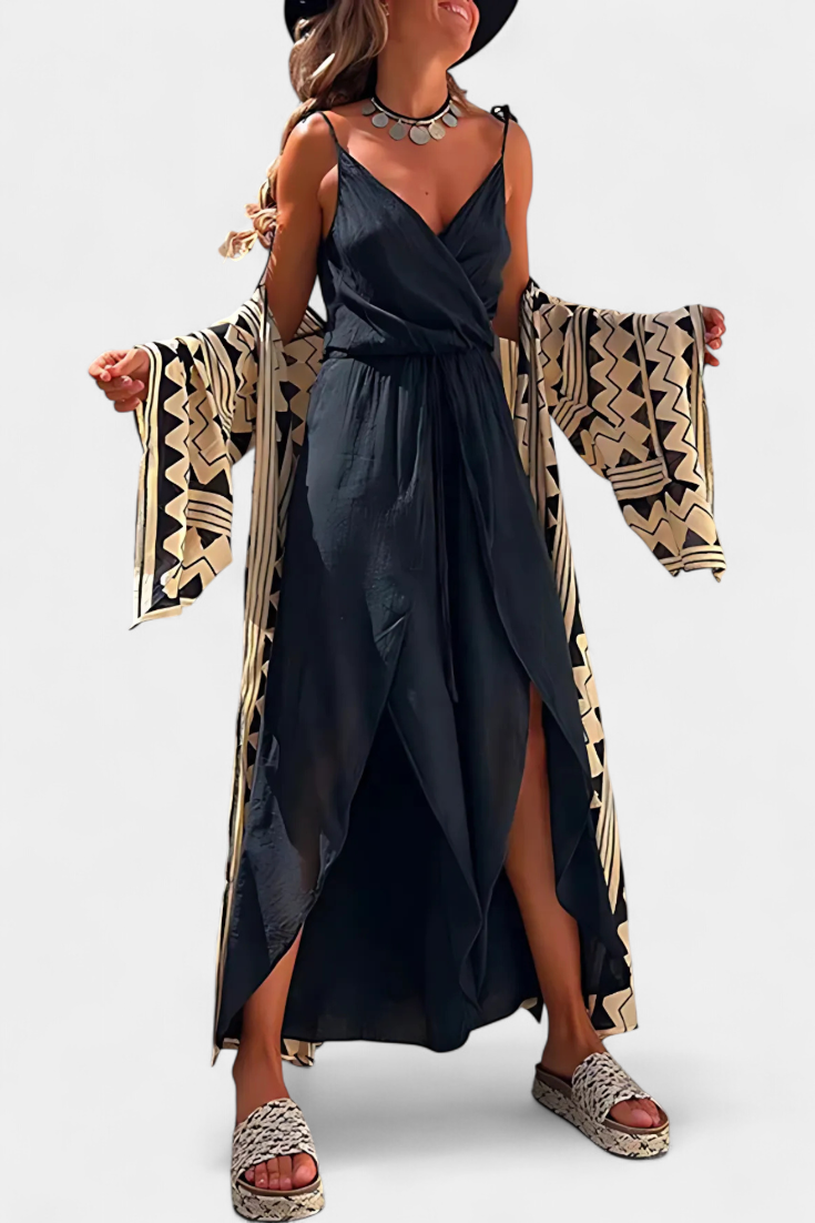 Donatila Mono de Algodón Lavado con Aberturas Laterales y Escote Cruzado