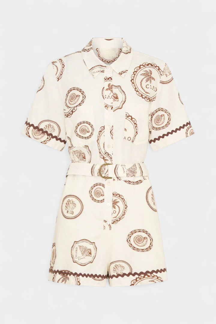 Seashell Mono Camiseta con Detalle de Concha y Botones